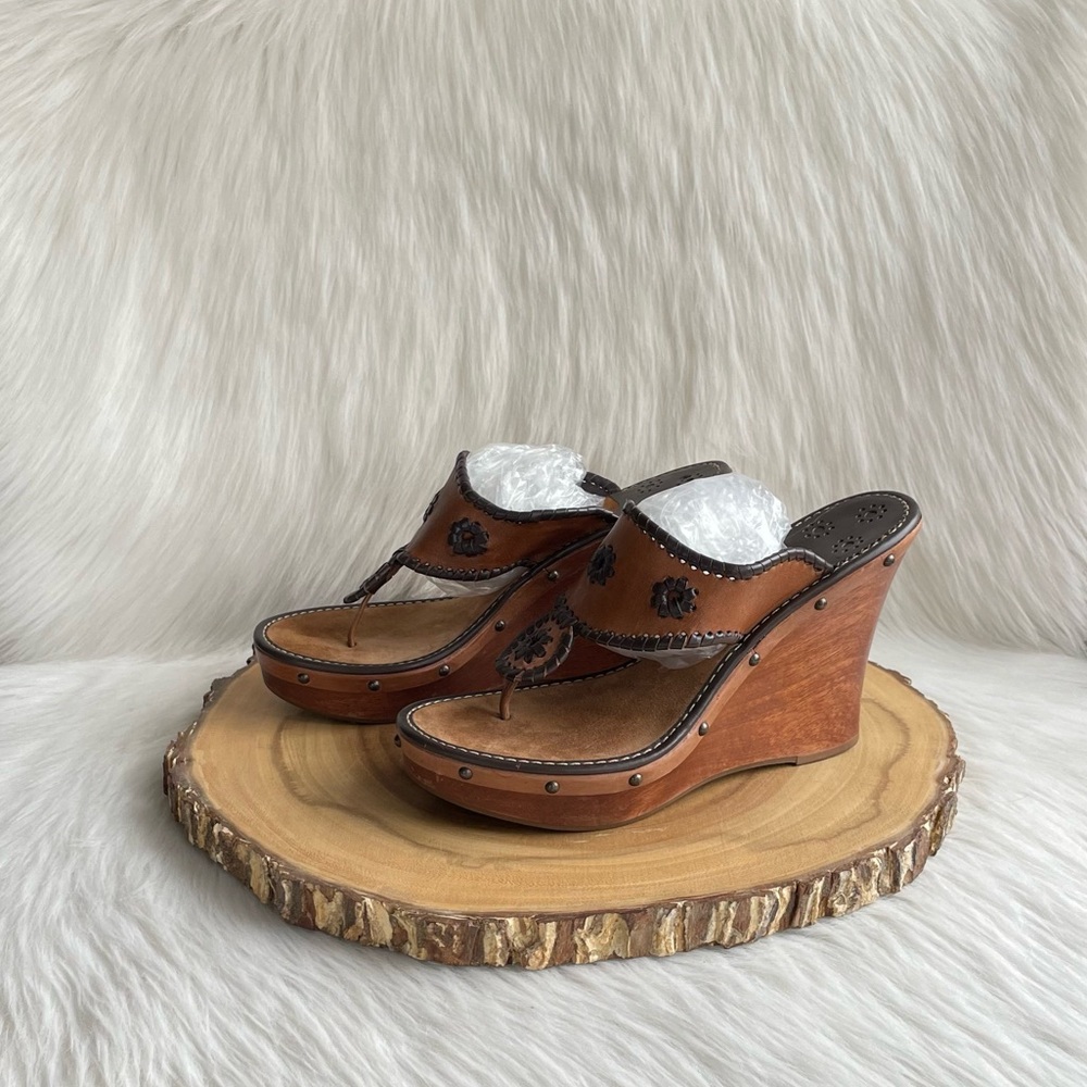 Jack Rogers leather wooden wedge sandals